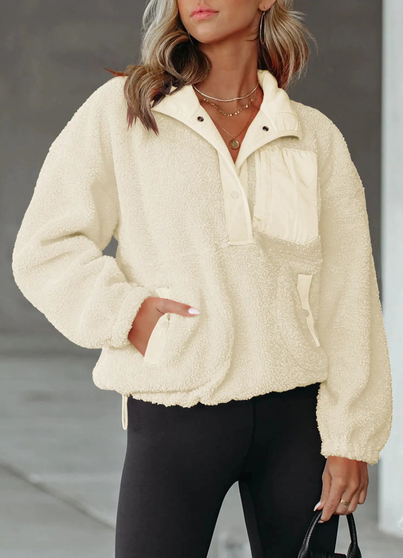 Sudadera Color Block con Cierre de Media Cremallera para Mujer
