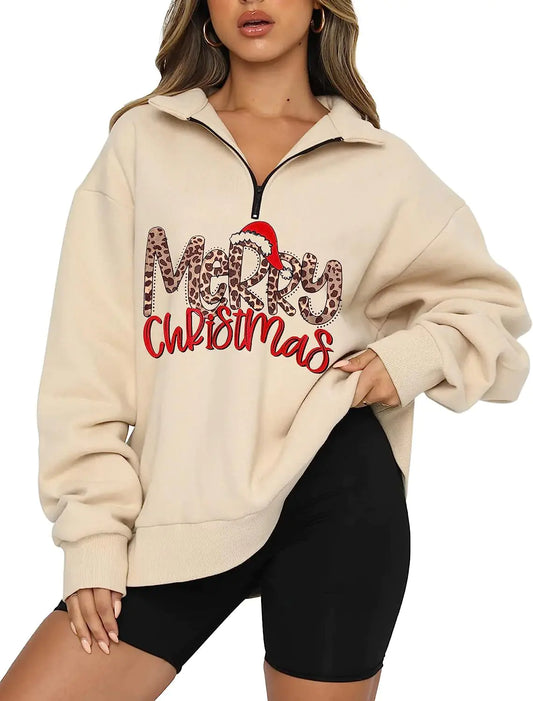 Sudadera Navideña con Capucha y Media Cremallera en Tallas Grandes para Mujer de Amazon