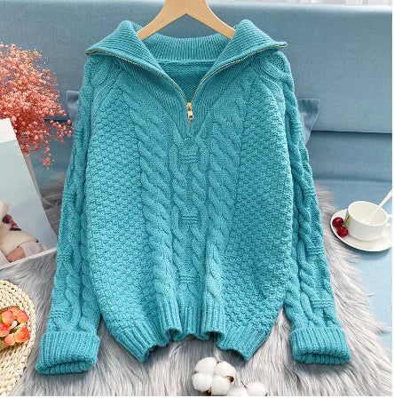 Women's Sweet Loose Turtleneck Half-Zip Sweater