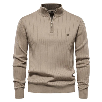 Suéter de Cuello Alto con Cremallera Media para Hombre en Color Sólido