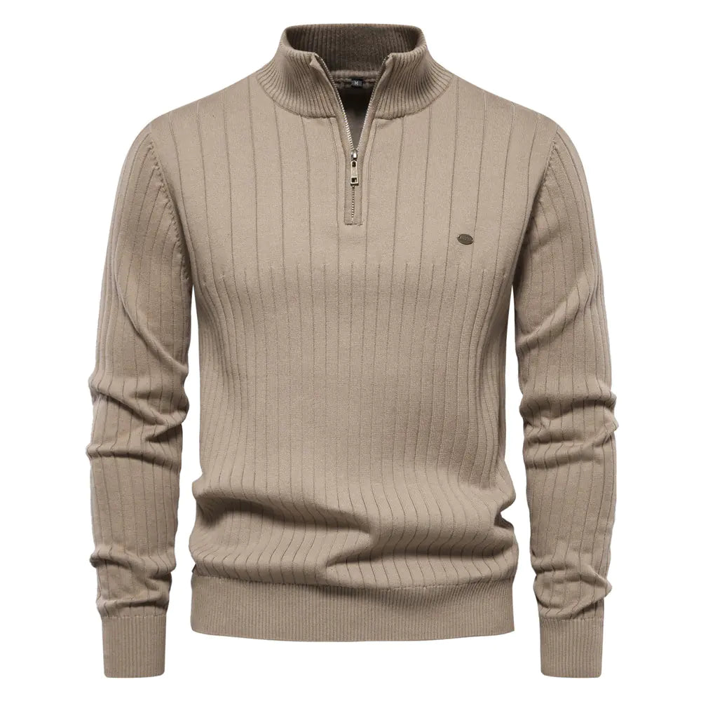 Suéter de Cuello Alto con Cremallera Media para Hombre en Color Sólido