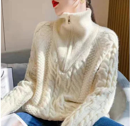 Women's Sweet Loose Turtleneck Half-Zip Sweater