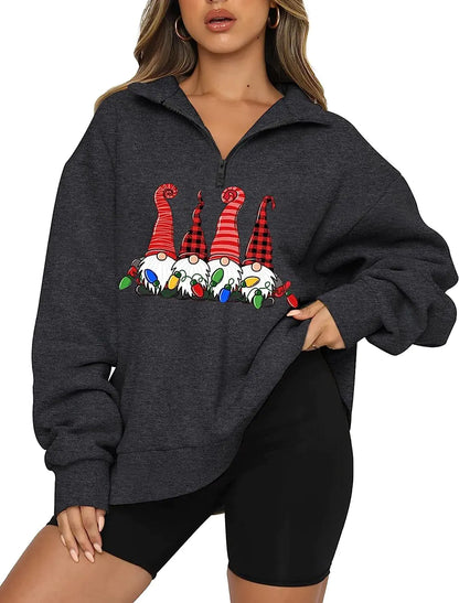 Sudadera Navideña con Capucha y Media Cremallera en Tallas Grandes para Mujer de Amazon