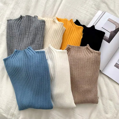 Women's Slim Fit Black Half-High Neck Knit Sweater