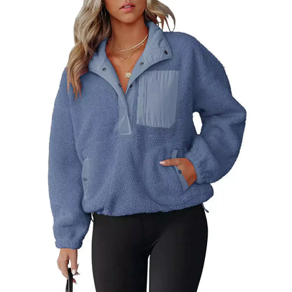 Sudadera Color Block con Cierre de Media Cremallera para Mujer