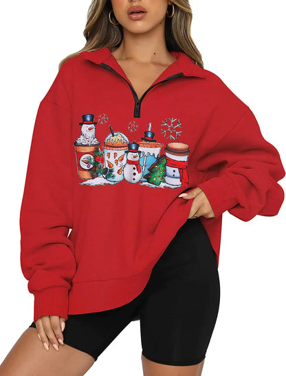 Sudadera Navideña con Capucha y Media Cremallera en Tallas Grandes para Mujer de Amazon