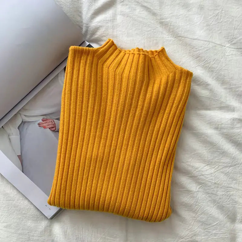 Women's Slim Fit Black Half-High Neck Knit Sweater